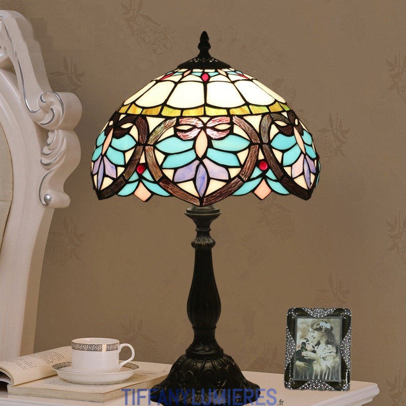 Lampe Tiffany de 16 pouces, lampe de Table Unique, vitrail de glycine,  luxueuse lampe à mémoire de banque, Base en cuivre Antique France