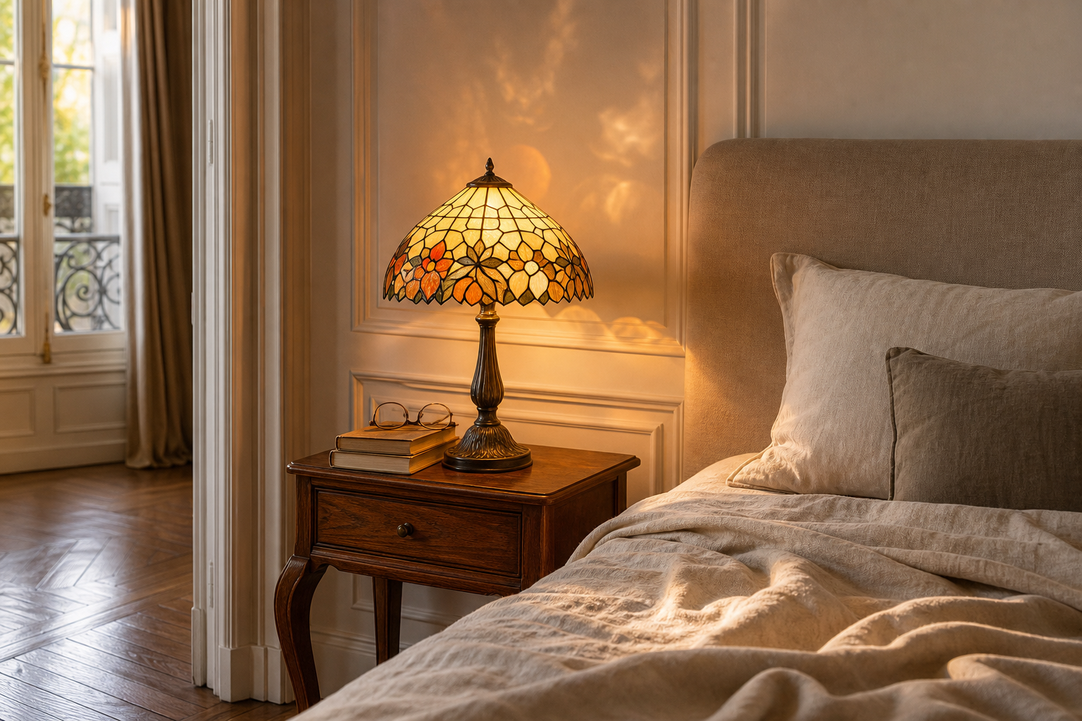Lampe de chevet Tiffany : l’éclat du vitrail pour une chambre élégante