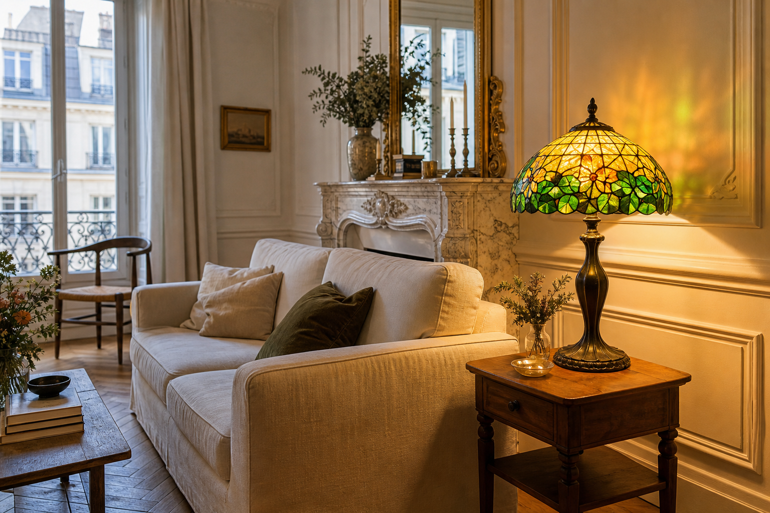 Lampe Tiffany dans le salon : choisir la bonne lumière pour un intérieur français élégant