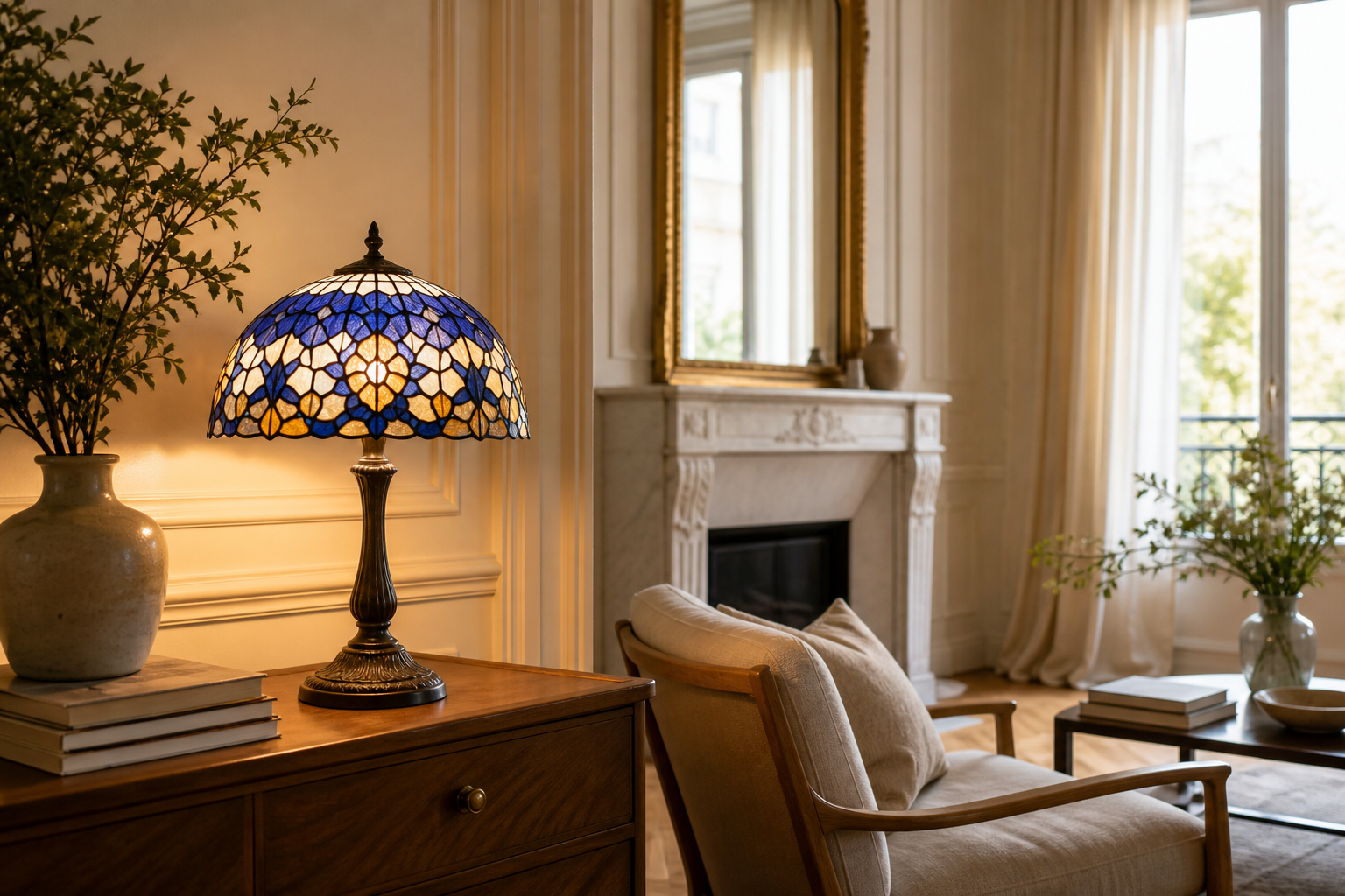 Lampe Tiffany bleue : le vitrail qui apaise et signe la pièce
